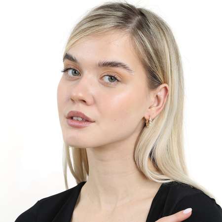 Sıralı İnci Taşlı Altın Renk Yarım Tur 925 Ayar Gümüş Kadın Küpe - Tesbihane