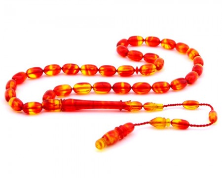 Usta İşi Özel Kesim Turuncu Sıkma Kehribar Tesbih - Tesbihane