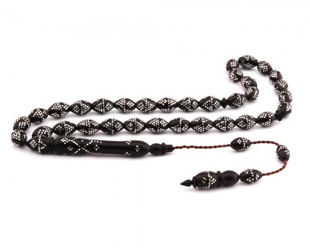 Sistemli Gümüş İşlemeli Arpa Kesim Kuka Tesbih - Tesbihane