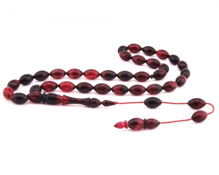 Usta İşi Arpa Kesim Kırmızı Sıkma Kehribar Tesbih - M1 - Tesbihane