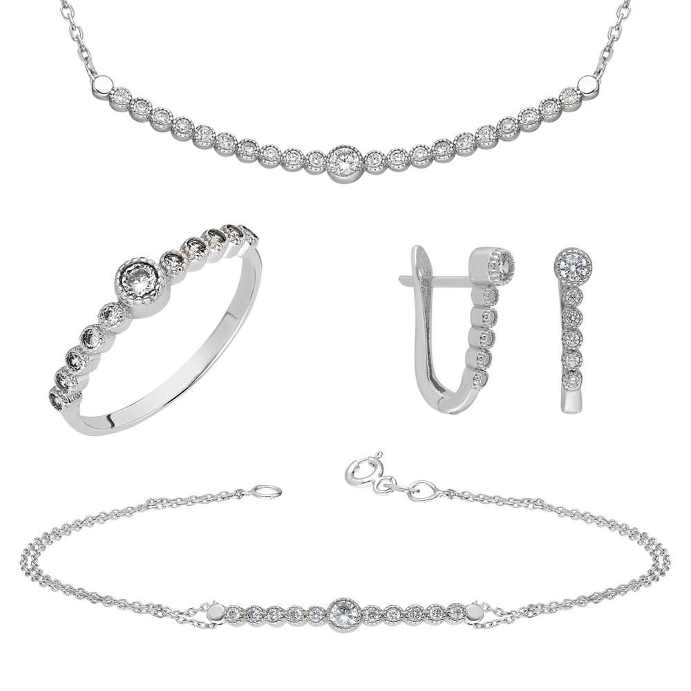 Sıralı Zirkon Taşlı 925 Ayar Gümüş Galaxia 4'lü Set - 2