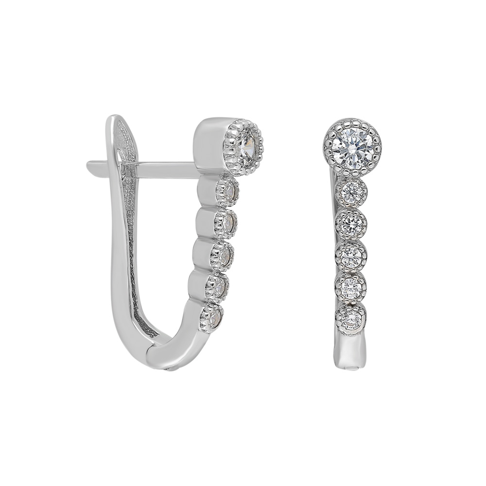 Sıralı Zirkon Taşlı 925 Ayar Gümüş Kadın Küpe - 3