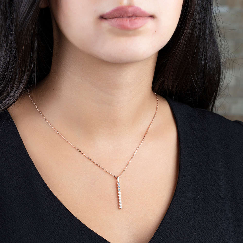 Sıralı Zirkon Taşlı Altın Renk 925 Ayar Gümüş Bayan Kolye - 2