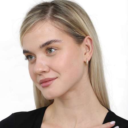 Sıralı Zirkon Taşlı Altın Renk Tam Tur 925 Ayar Gümüş Kadın Küpe - Tesbihane