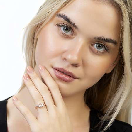 Sıralı Zirkon Taşlı Popcorn Tasarım Rose Renk Ayarlanabilir Ölçü 925 Ayar Gümüş Kadın Beştaş Yüzük - Tesbihane