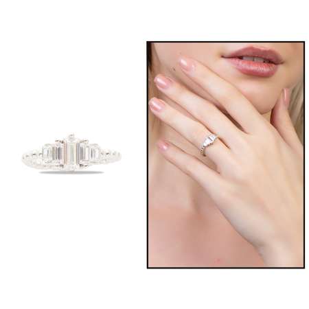 Sıralı Zirkon Taşlı Popcorn Tasarım Gümüş Renk Ayarlanabilir Ölçü 925 Ayar Gümüş Kadın Beştaş Yüzük - Tesbihane