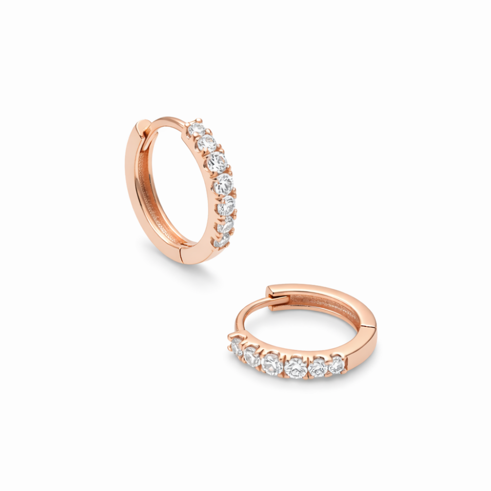 Sıralı Zirkon Taşlı Rose Renk Tam Tur 925 Ayar Gümüş Kadın Küpe - 4