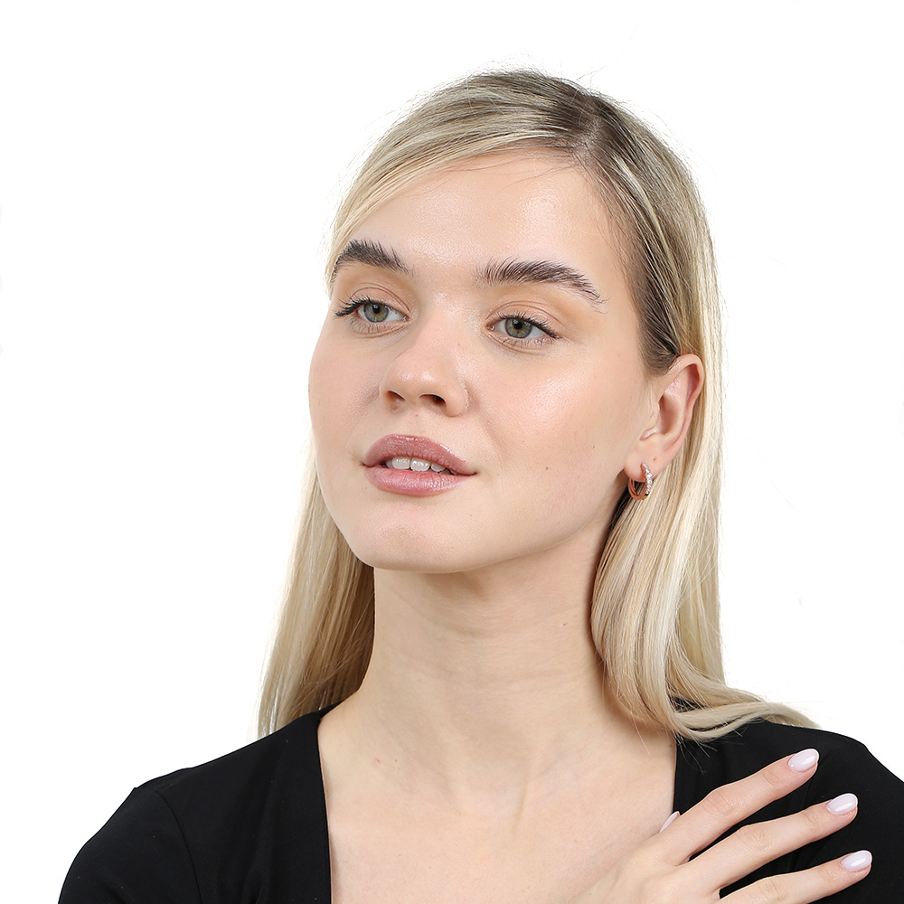 Sıralı Zirkon Taşlı Rose Renk Tam Tur 925 Ayar Gümüş Kadın Küpe - 2