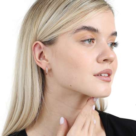 Sıralı Zirkon Taşlı Rose Renk Tam Tur 925 Ayar Gümüş Kadın Küpe - Tesbihane