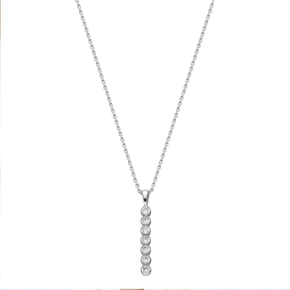 Sıralı Zirkon Taşlı Silver Renk 925 Ayar Gümüş Bayan Kolye - 2