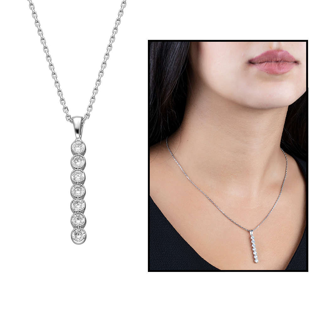 Sıralı Zirkon Taşlı Silver Renk 925 Ayar Gümüş Bayan Kolye - 1