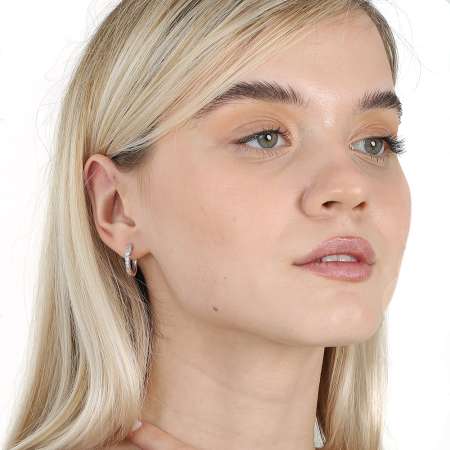 Sıralı Zirkon Taşlı Gümüş Renk Tam Tur 925 Ayar Gümüş Kadın Küpe - Tesbihane