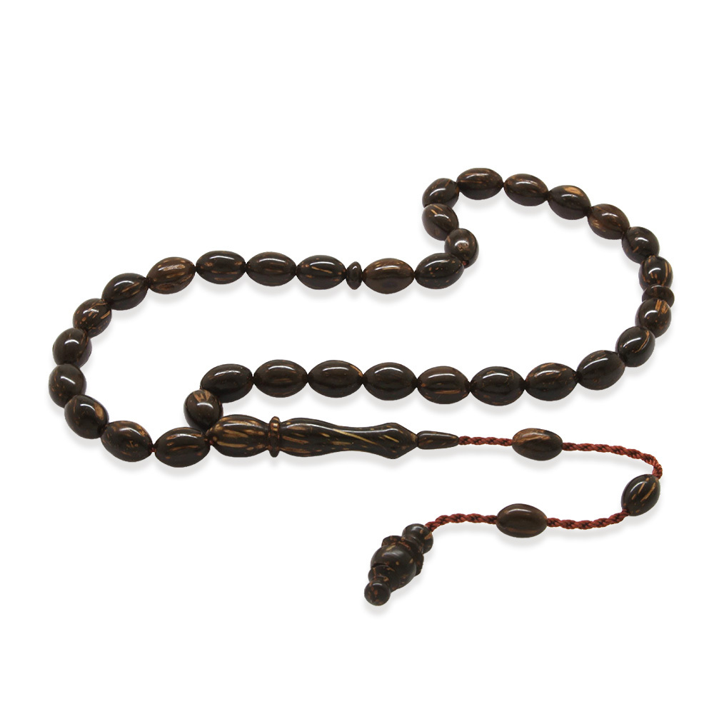 Sırçalı Kuka Tesbih - Sistemli Tasarım - Koyu Kahverengi - Arpa Kesim - 4