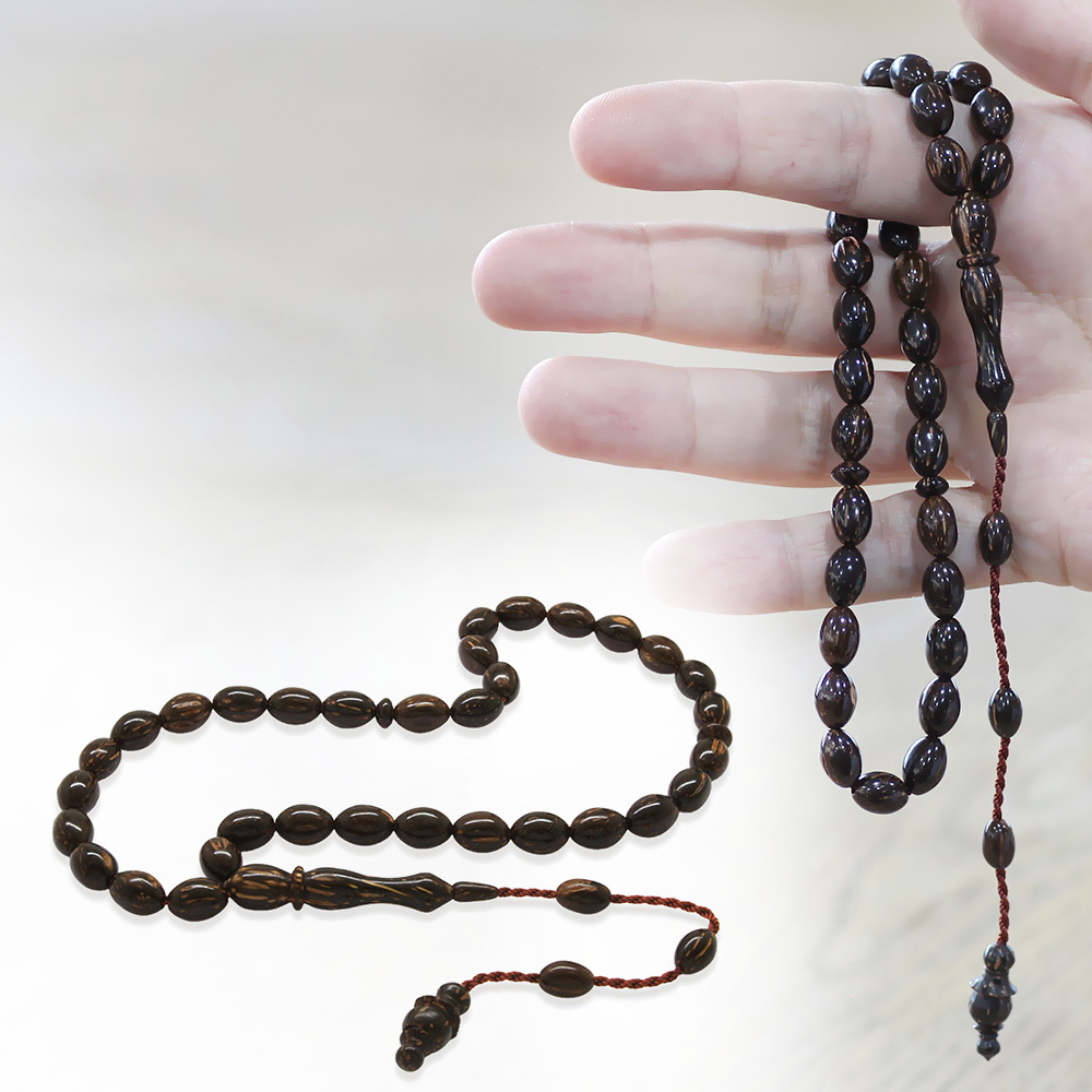 Sırçalı Kuka Tesbih - Sistemli Tasarım - Koyu Kahverengi - Arpa Kesim - 1