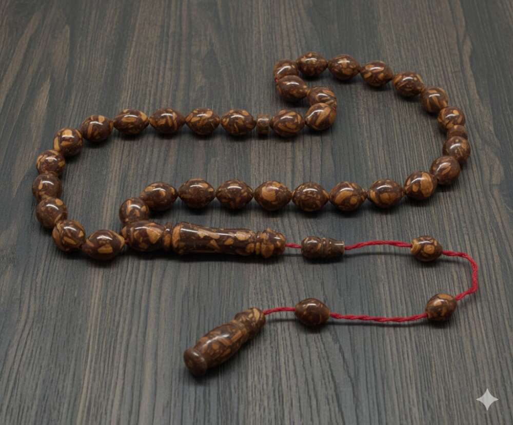 Sistemli Arpa Kesim Kahverengi Tarçın Ağacı Tesbih - 2