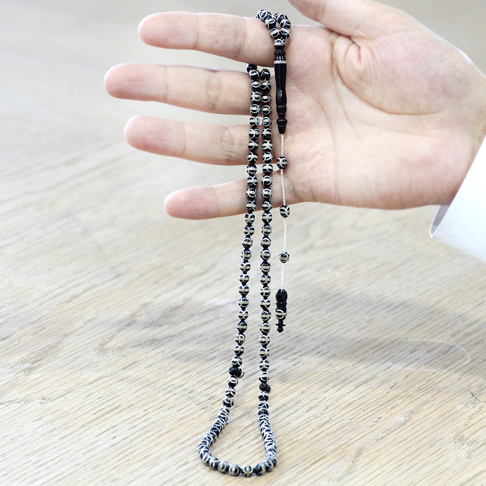 Sistemli 925 Ayar Gümüş Sarmal Küre Kesim Kahverengi 99 Taneli Kuka Namaz Tesbihi - 3