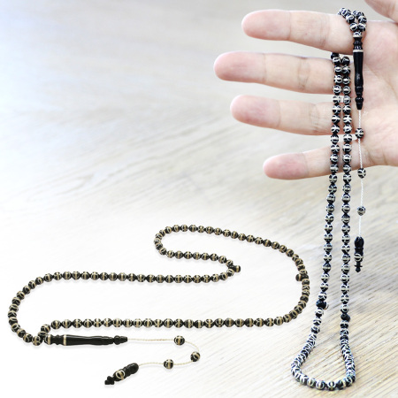 Sistemli 925 Ayar Gümüş Sarmal Küre Kesim Kahverengi 99 Taneli Kuka Namaz Tesbihi - Tesbihane