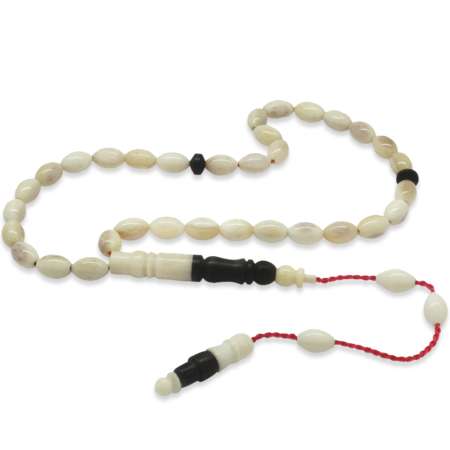 Sistemli Arpa Kesim Abanoz Kombinasyonlu Naturel Deve Kemiği Tesbih - Tesbihane