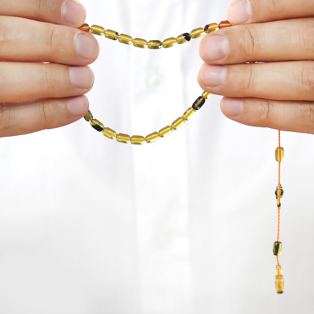 Sistemli Kapsül Kesim Mini Boy Bala Siyah Renk Ateş Kehribar Tesbih - 3