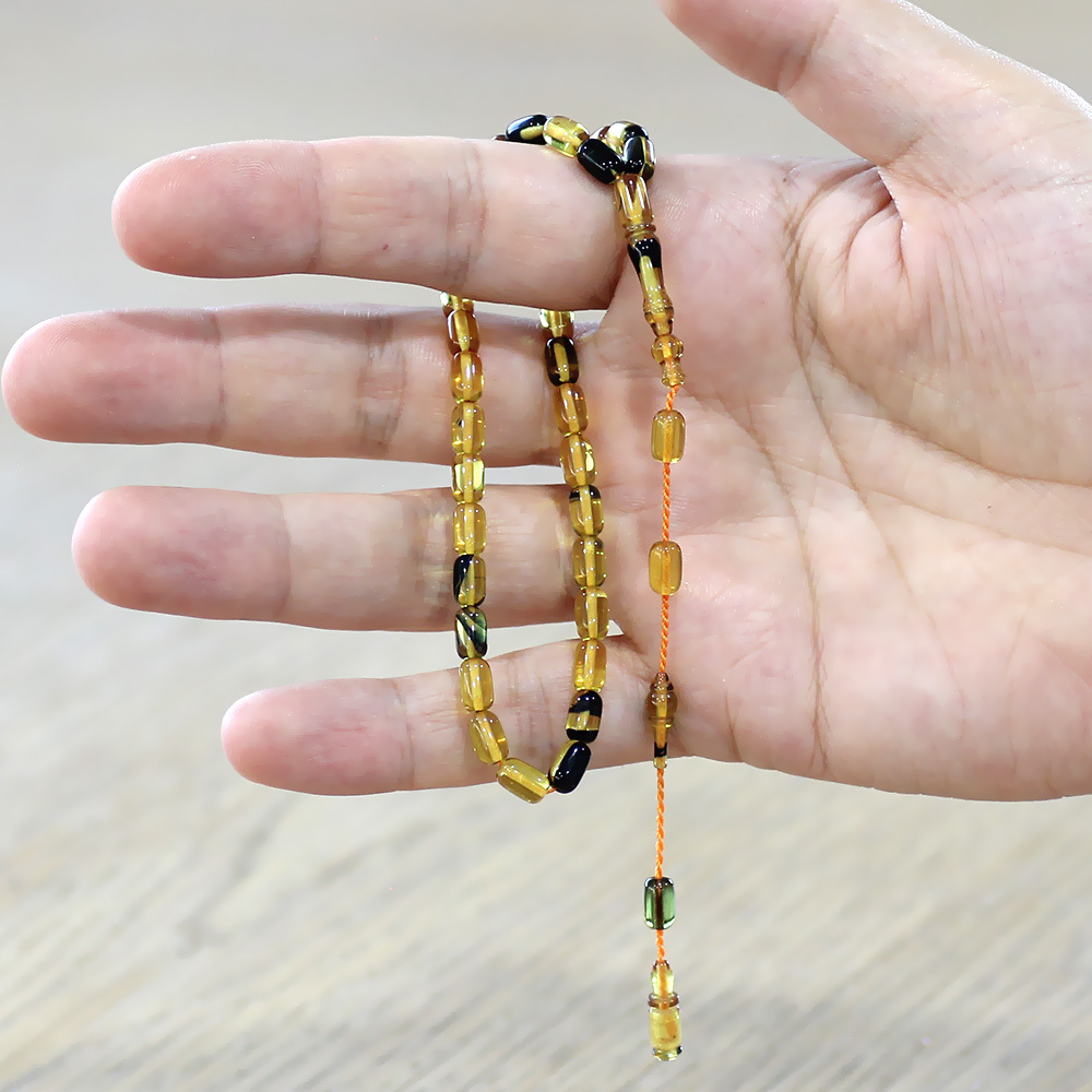 Sistemli Kapsül Kesim Mini Boy Bala Siyah Renk Ateş Kehribar Tesbih - 2