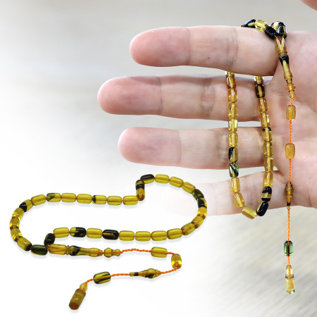 Sistemli Kapsül Kesim Mini Boy Bala Siyah Renk Ateş Kehribar Tesbih - Tesbihane