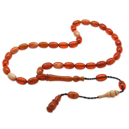 Sistemli Arpa Kesim Mini Boy Bayrak Kırmızı Beyaz Ateş Kehribar Tesbih - Tesbihane