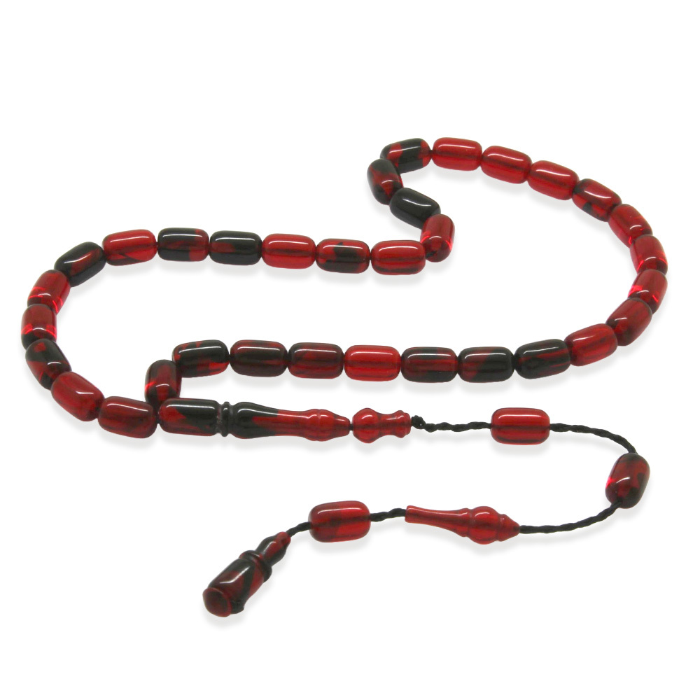 Ateş Kehribar Tesbih - Mini Boy - Sistem Takımlı - Kırmızı Siyah - Kapsül Kesim - 4