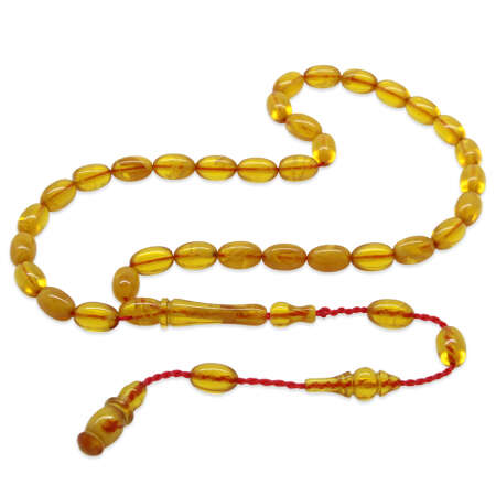 Sistemli Arpa Kesim Mini Boy Sarı Ateş Kehribar Tesbih - Tesbihane