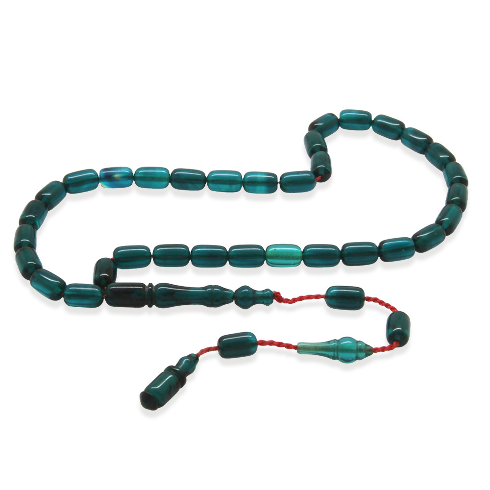 Sistemli Kapsül Kesim Mini Boy Su Mavi Ateş Kehribar Tesbih - 4