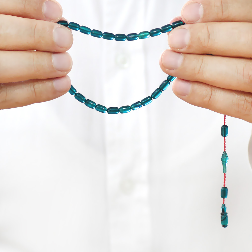 Sistemli Kapsül Kesim Mini Boy Su Mavi Ateş Kehribar Tesbih - 3