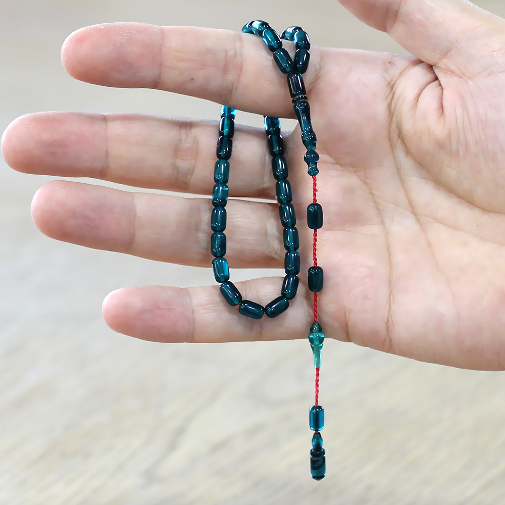 Sistemli Kapsül Kesim Mini Boy Su Mavi Ateş Kehribar Tesbih - 2