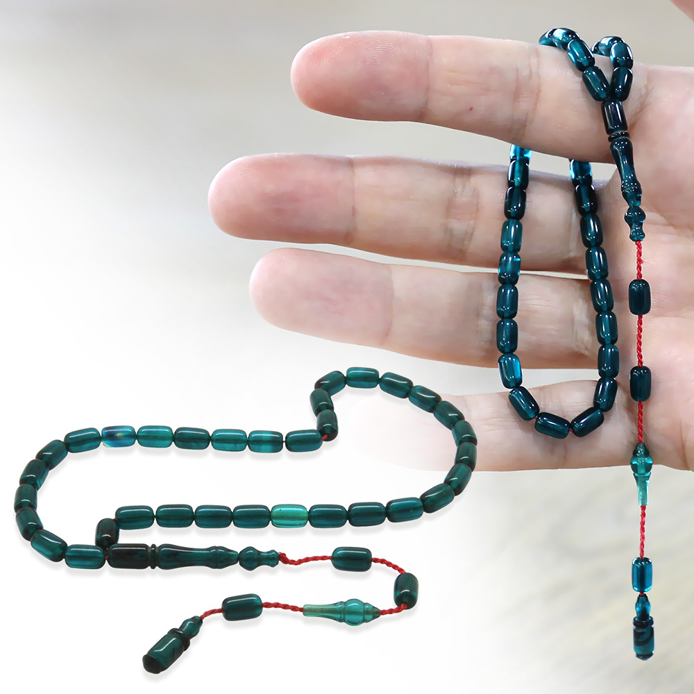 Sistemli Kapsül Kesim Mini Boy Su Mavi Ateş Kehribar Tesbih - 1