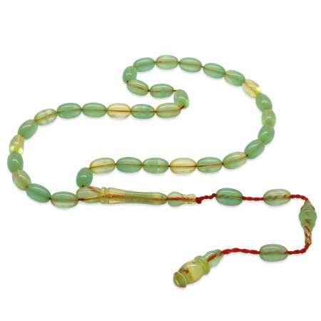 Sistemli Arpa Kesim Mini Boy Su Yeşili Ateş Kehribar Tesbih - Tesbihane