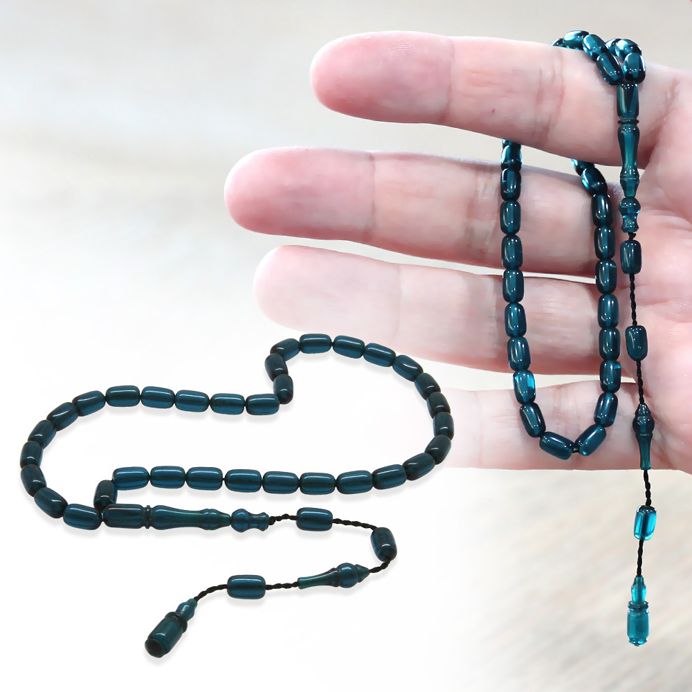 Sistemli Kapsül Kesim Mini Boy Turkuaz Ateş Kehribar Tesbih - 1