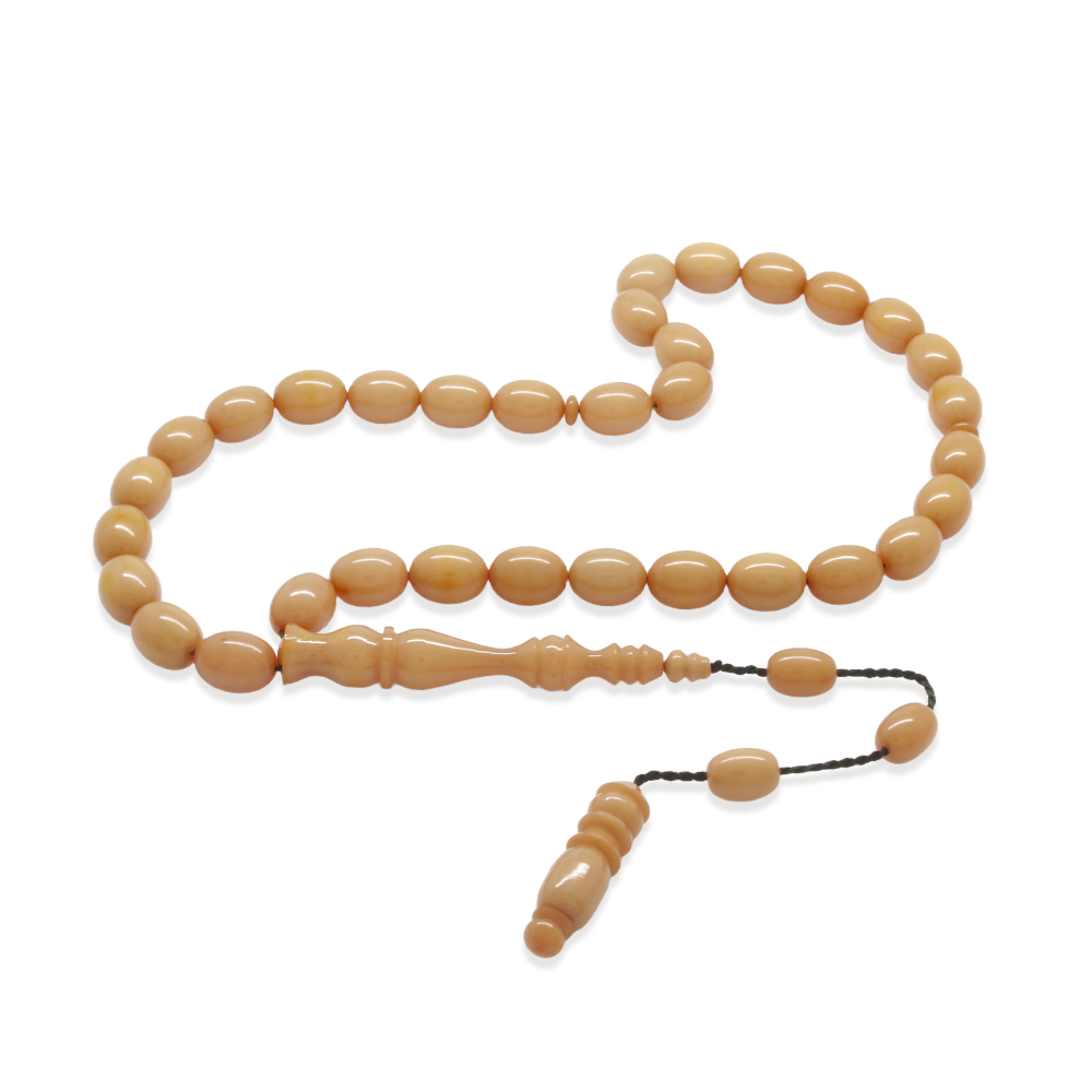 Sistemli Arpa Kesim Krem Rengi Sıkma Kehribar Tesbih - 2