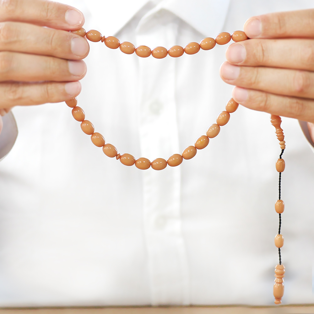 Sistemli Arpa Kesim Krem Rengi Sıkma Kehribar Tesbih - 4