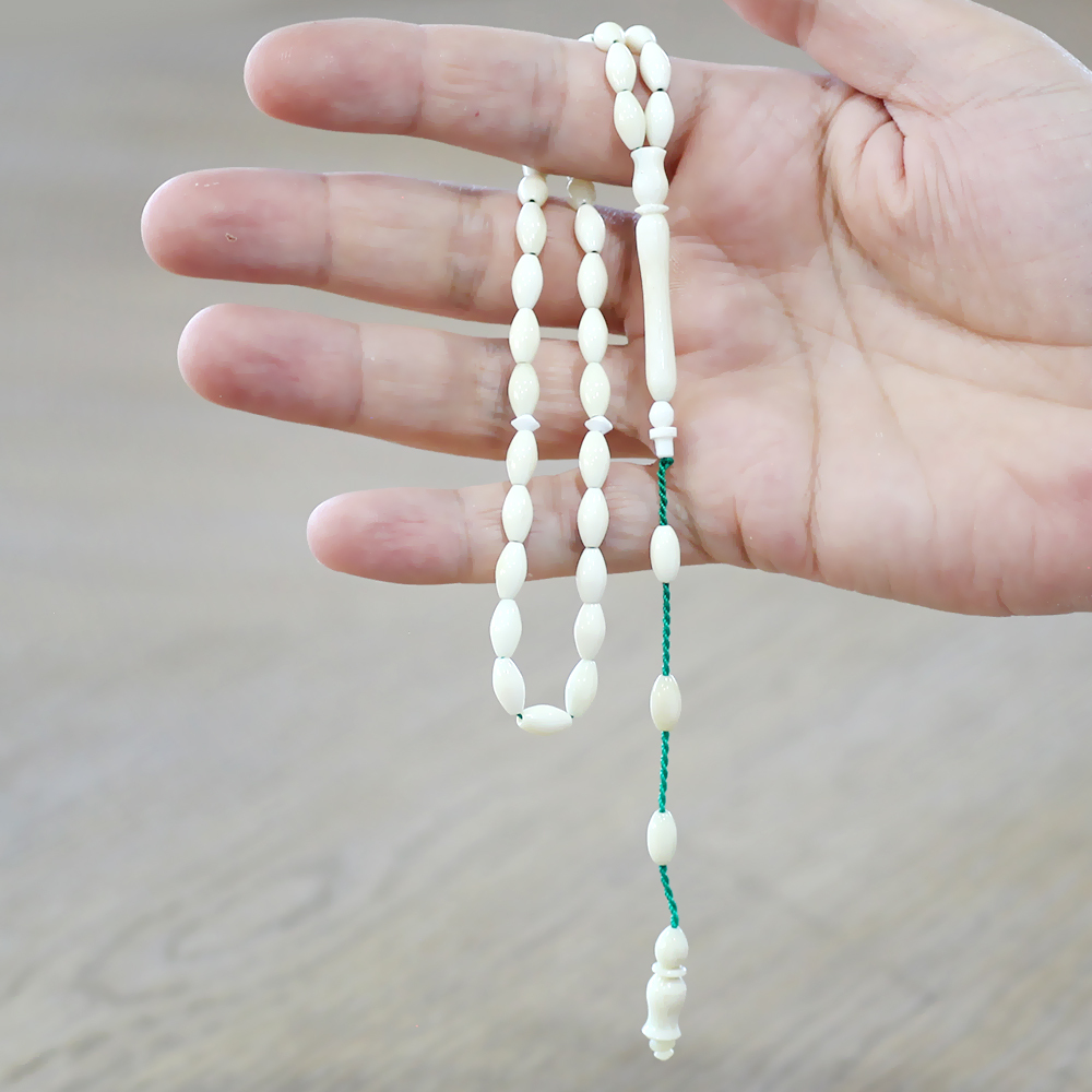 Sistemli Arpa Kesim Naturel Renk Deve Kemiği Tesbih - 4