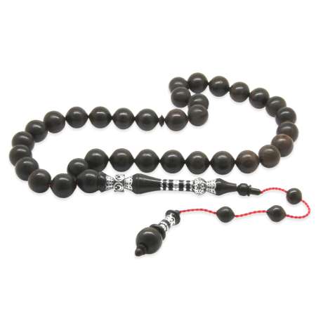 Sistemli Halil Özbuğ Usta Eseri 925 Ayar Gümüş Nakkaş İmameli Koleksiyonluk Abanoz Ağacı Tesbih - Tesbihane