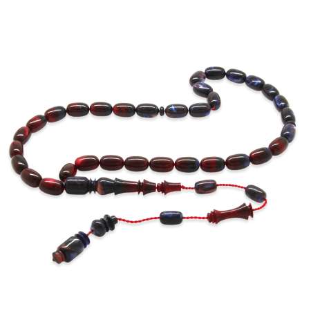 Sistemli Her Tanesi İmamesi Usta İşçilikli Kapsül Kesim Sedefli Süzme Kırmızı Mavi Katalin Tesbih - Tesbihane