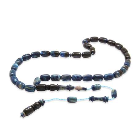 Sistemli Her Bir Tanesi İmamesi Usta İşçilikli Kapsül Kesim Sedefli Süzme Mavi Siyah Katalin Tesbih - Tesbihane