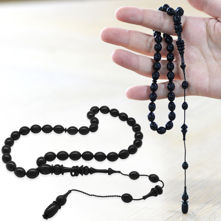 Sistemli Her Bir Tanesi Usta İşçilikli Halka İmameli Beyzi Kesim Sedefli Siyah Katalin Tesbih - Tesbihane