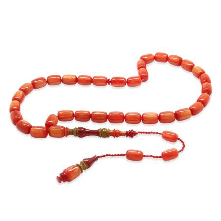 Sistemli Her Tanesi Usta İşçilikli İmame Hitame Kuka Kapsül Kesim Sedefli Kırmızı Katalin Tesbih - Tesbihane