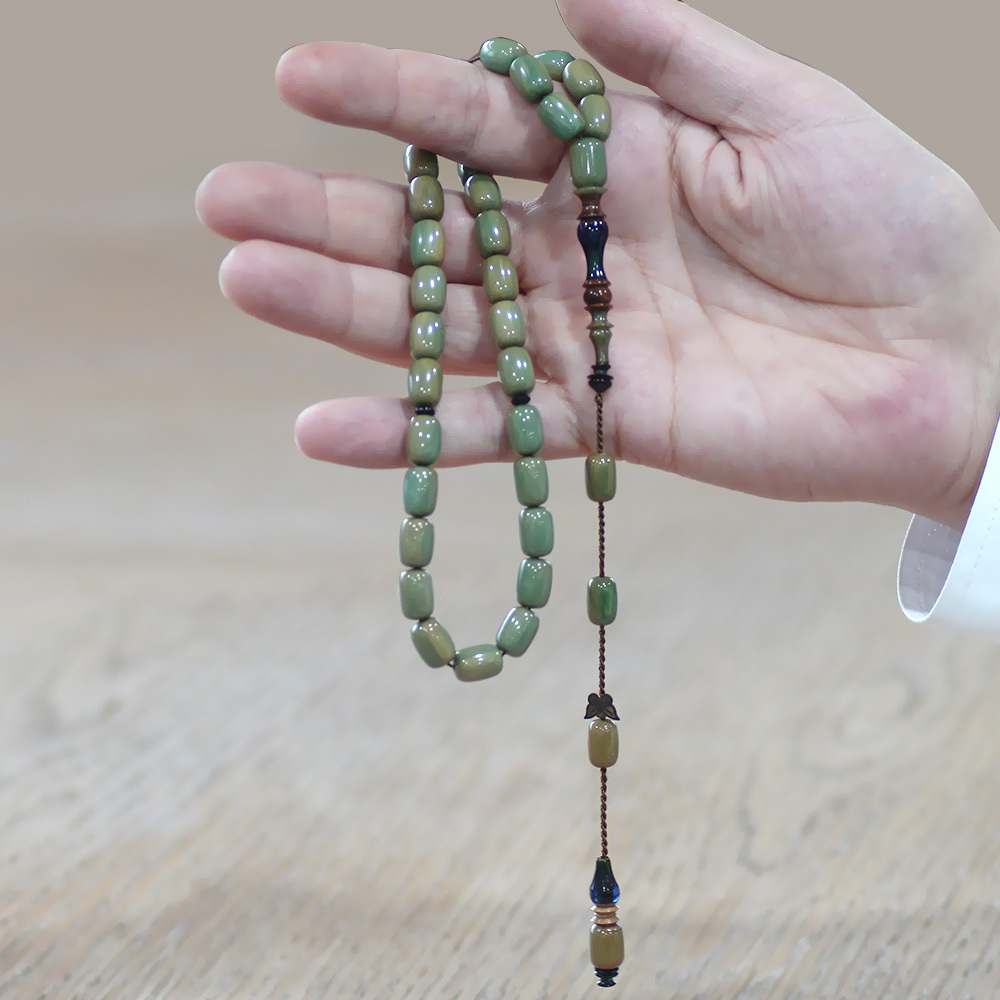 Sistemli Her Tanesi Usta İşçilikli İmame Hitame Kuka Kapsül Kesim Turkuaz Mavi Katalin Tesbih - 2