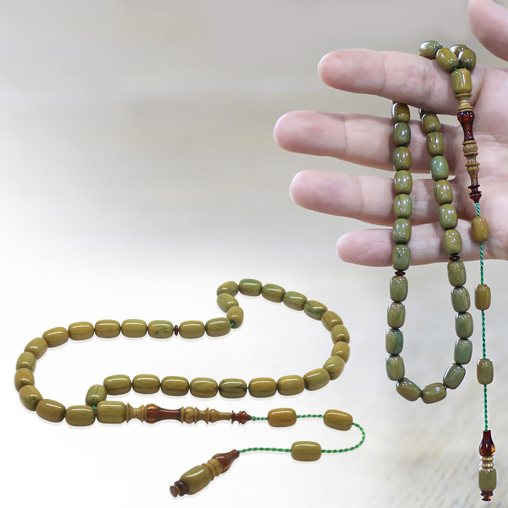 Sistemli Her Tanesi Usta İşçilikli İmame Hitame Kuka Kapsül Kesim Turkuaz Yeşil Katalin Tesbih - 1