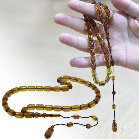 Sistemli Her Bir Tanesi Usta İşçilikli Kapsül Kesim Ihlamur Sarı Çubuk Sıkma Kehribar Tesbih - Tesbihane