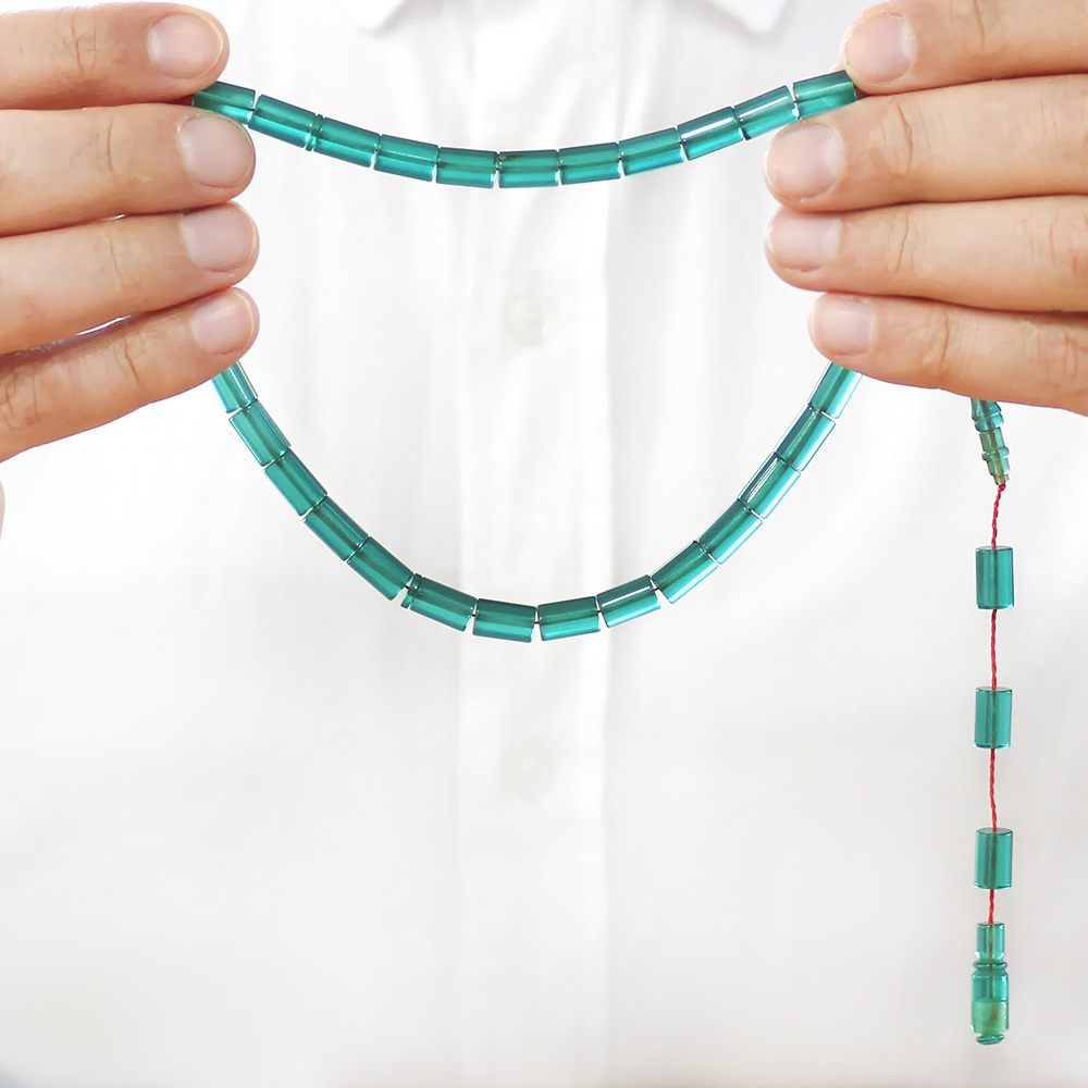 Sistemli Kesme Kesim Turkuaz Ateş Kehribar Tesbih - 3