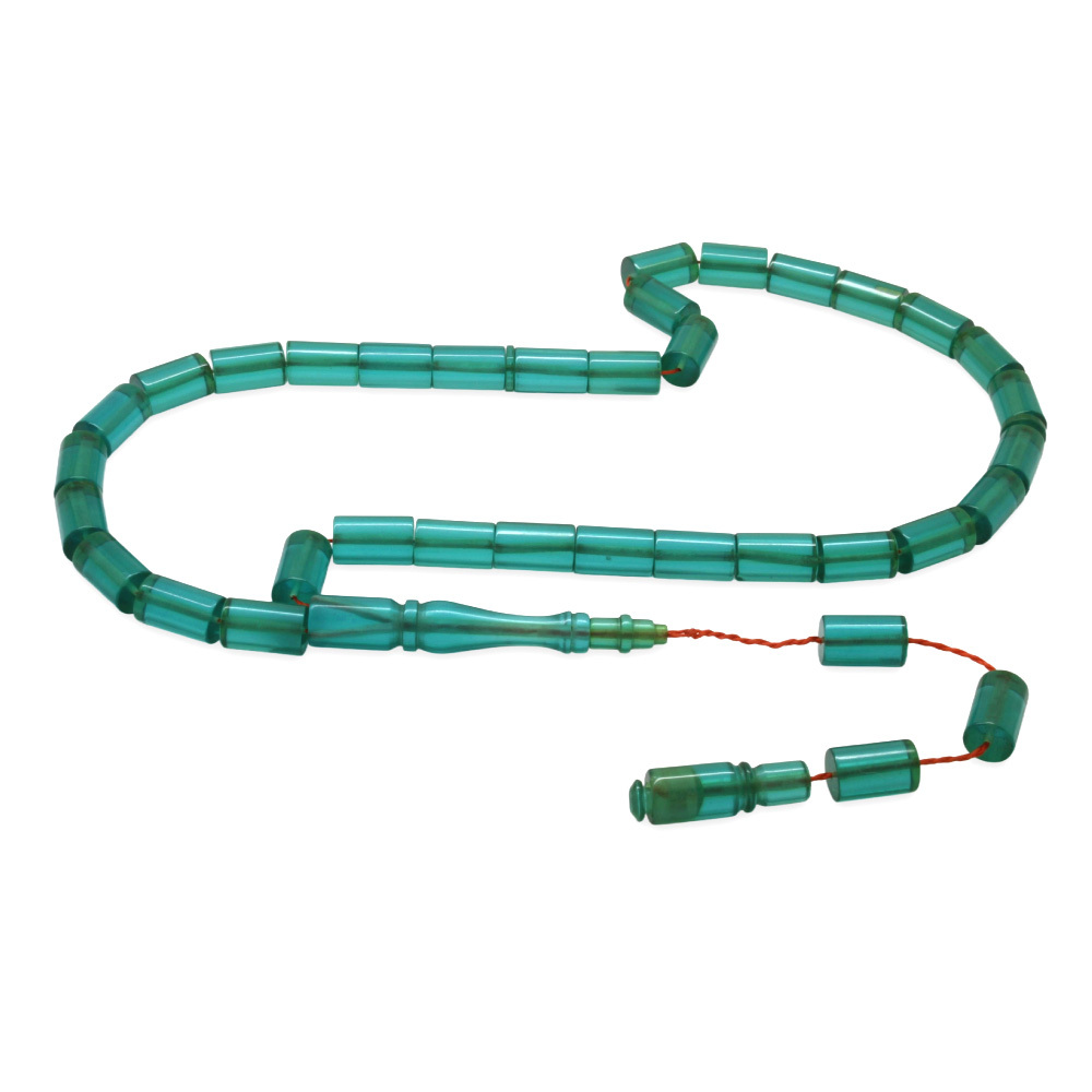 Sistemli Kesme Kesim Turkuaz Ateş Kehribar Tesbih - 4