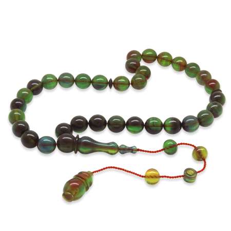 Sistemli Her Bir Tanesi Usta İşçilikli Küre Kesim Yeşil Mavi Katalin Tesbih - Tesbihane