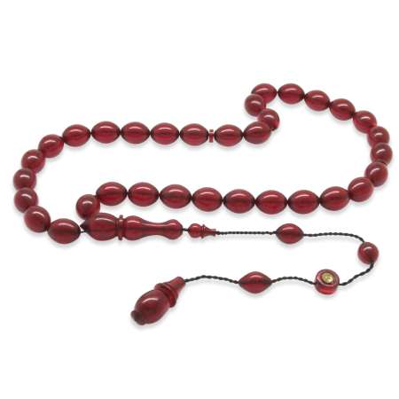 Sistemli Her Bir Tanesi Usta İşçilikli Özel Kesim Koyu Kırmızı Katalin Tesbih - Tesbihane