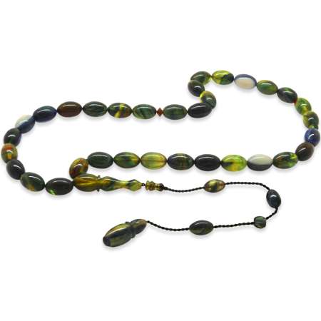 Sistemli Her Bir Tanesi Usta İşçilikli Özel Kesim Çok Renkli Çubuk Sıkma Kehribar Tesbih - Tesbihane